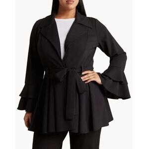 By Design Black Carmen Tie Ruffle Cuff Blazer 3X NWOT